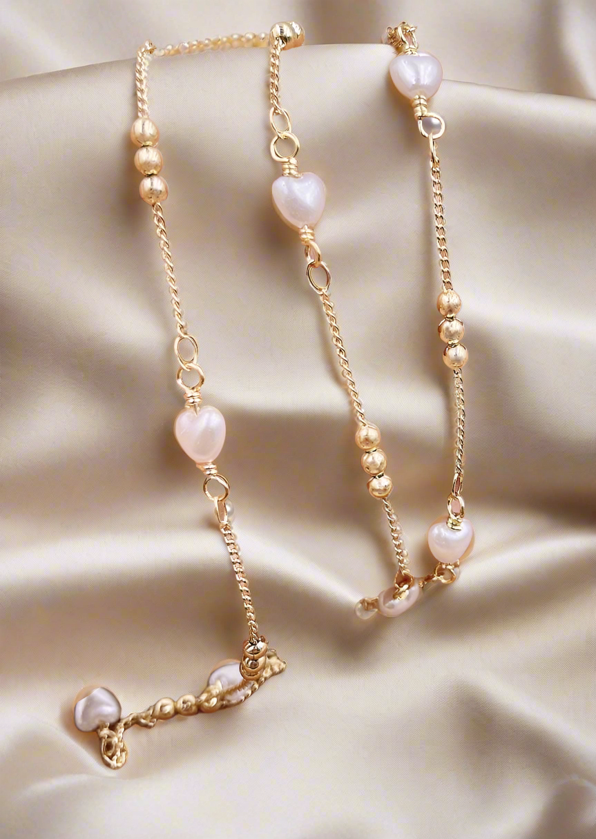 14k Hearts & Pearls chain