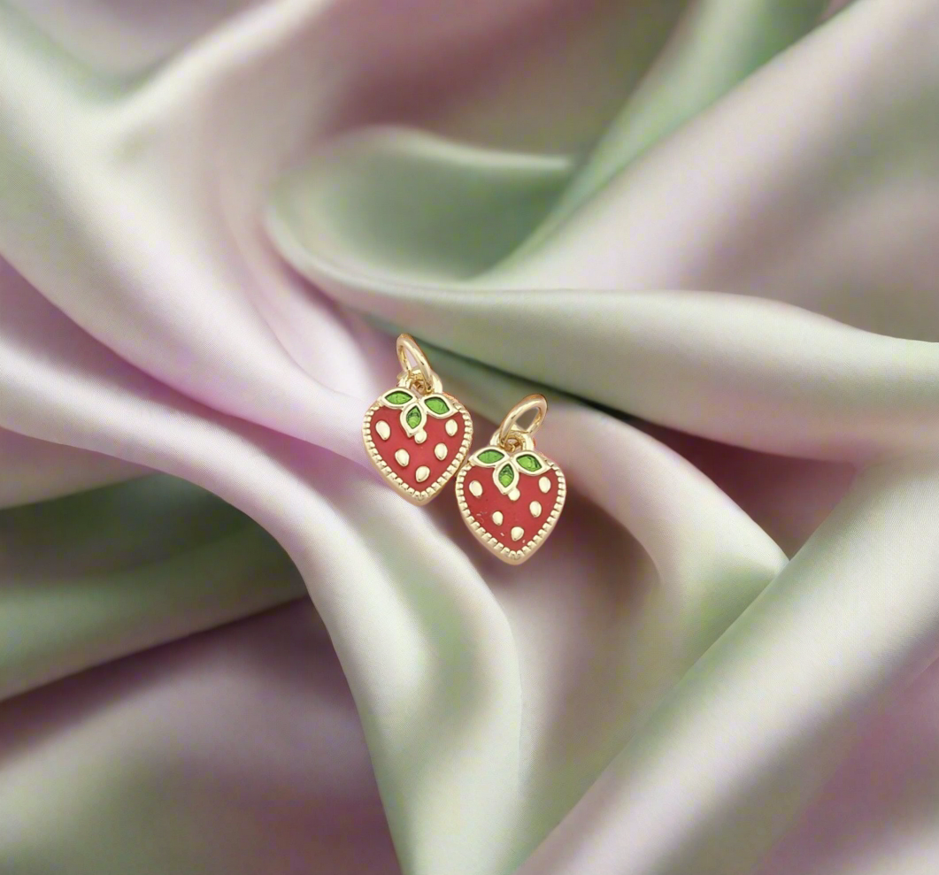 14k gold filled enamel Strawberry Charm